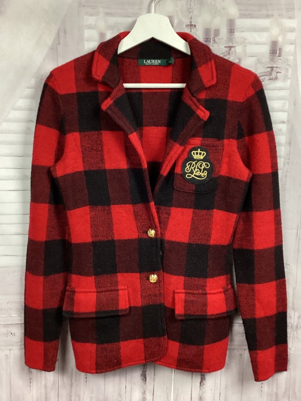 Lauren Ralph Lauren Tartan Plaid Wool Blazer Cardigan Jacket XS
